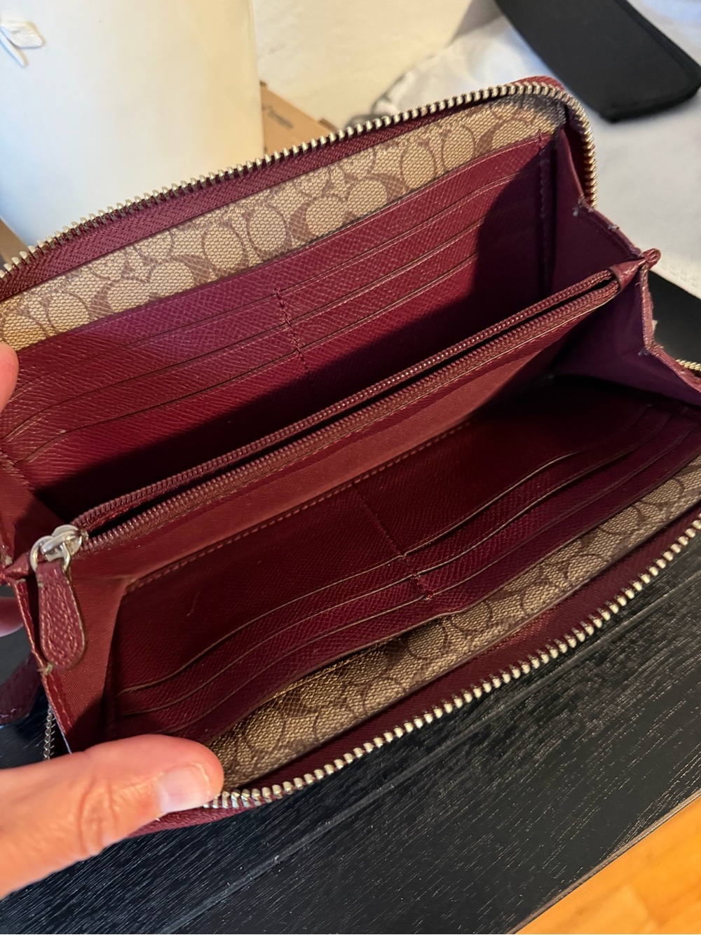 Coach Zip-Around Leather Wallet in Burgundy with Gold Hardware - Picture 3 of 11